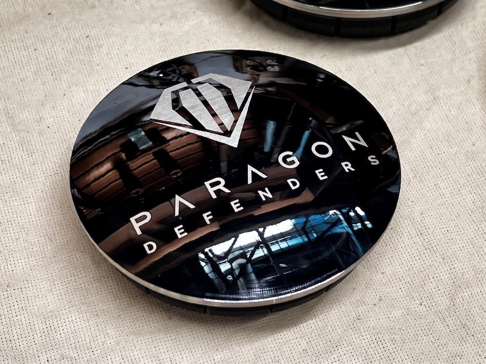 Finished Paragon Defenders steering-wheel center emblem